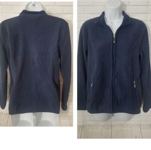 Karen Scott Navy Blue Fleece Zip Front Sweater